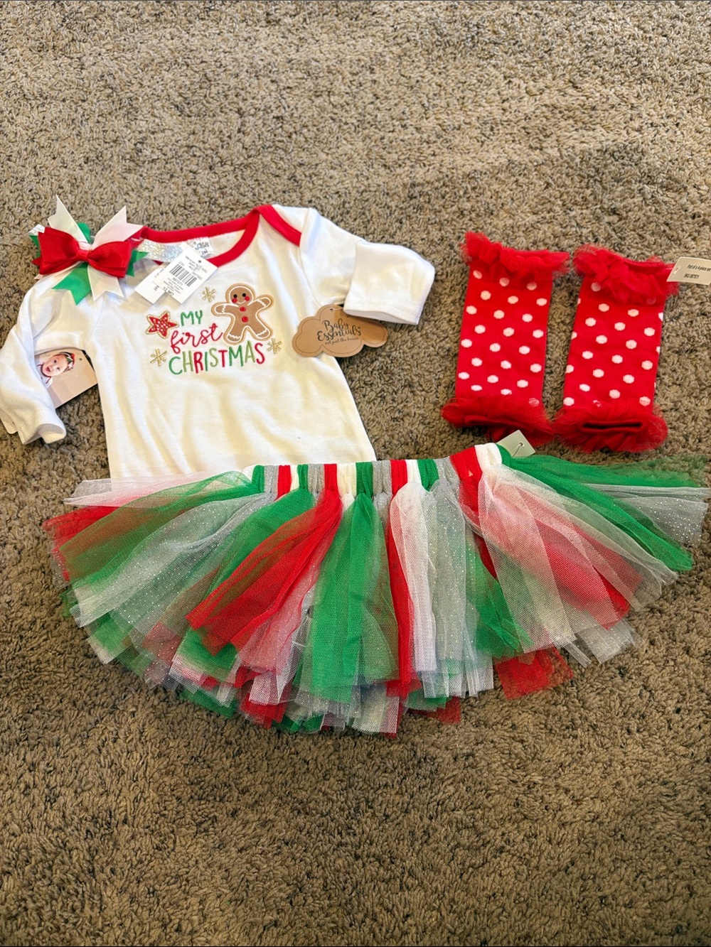 Baby Essentials Red White Green 'My First Christmas' Tutu Outfit 4 pieces